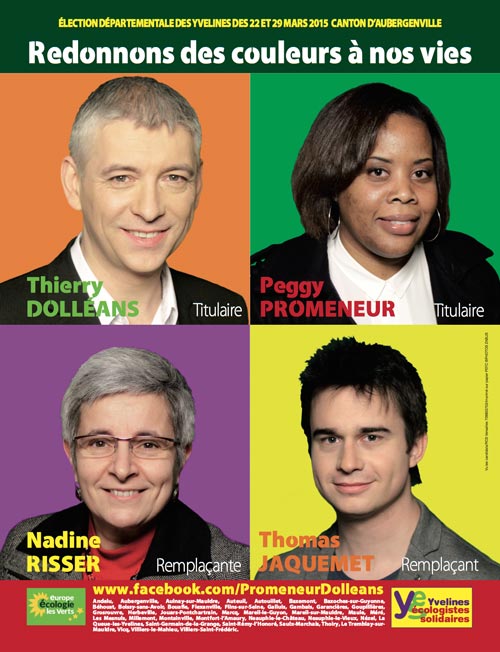 Candidats écolos (EELV) sur le canton N°1 des Yvelines Aubergenville pour les éléctions départementales de 2015